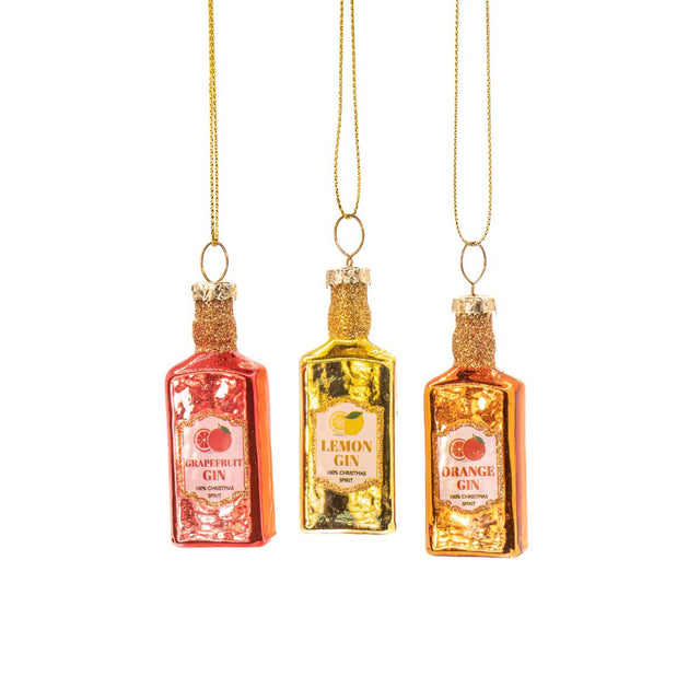 Sass and Belle Flavoured Gin Bottle Mini Glass Bauble - Set of 3