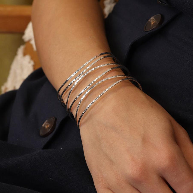 Elegant Cuff Bangle in Silver on Model