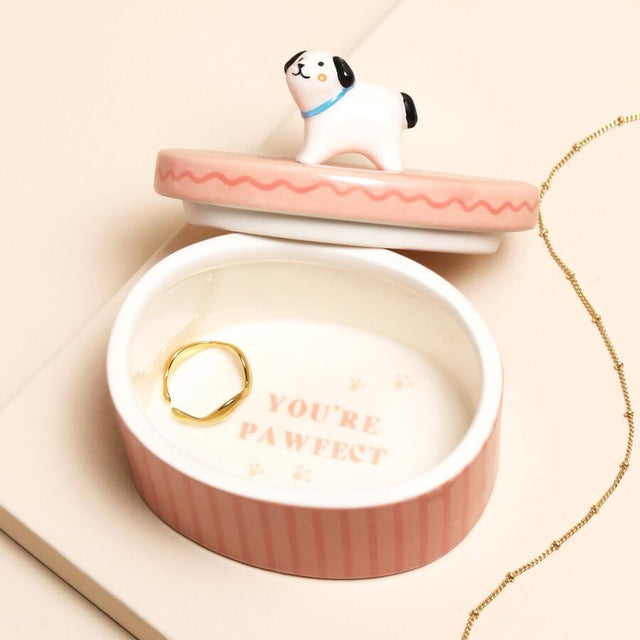 Pink Oval Dog Trinket Pot Close Up