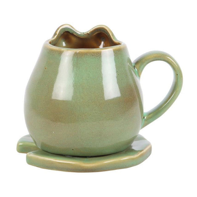 Frog Shaped Mug and Lily Pad Saucer Back Facing
