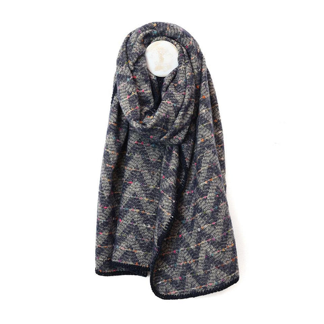 Blue Chevron Weave Stitch Scarf