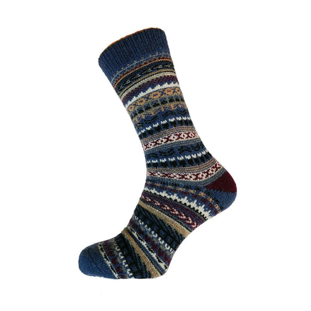 Light Blue, Black and Burgundy Wool Blend Men's Socks