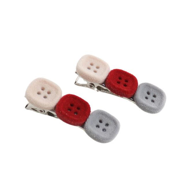 Red, Grey and Cream Buttons Hair Clips