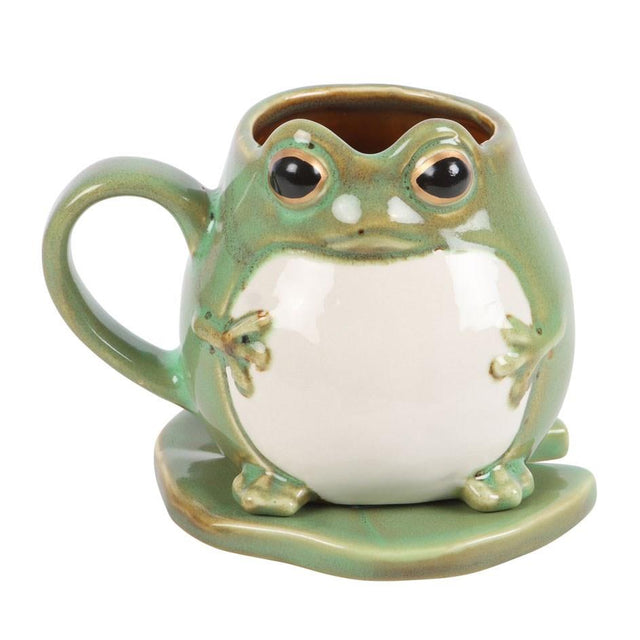 Frog Shaped Mug and Lily Pad Saucer Front Facing