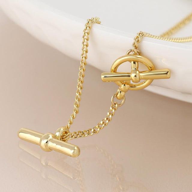 Faux Gold T Bar Pendant on Chain Necklace