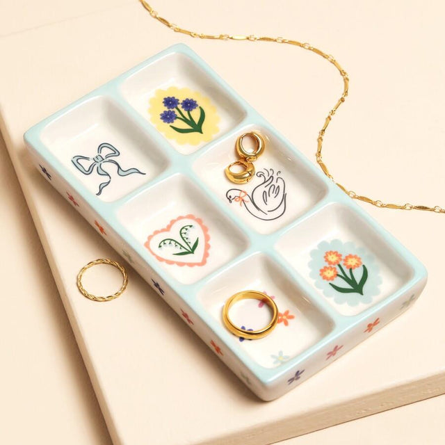Blue Floral Ceramic Trinket Tray