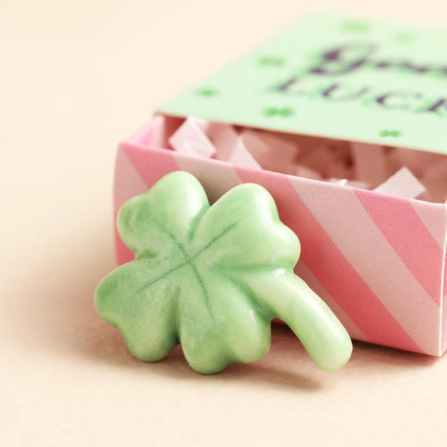 Clover Matchbox Ceramic Token Close Up