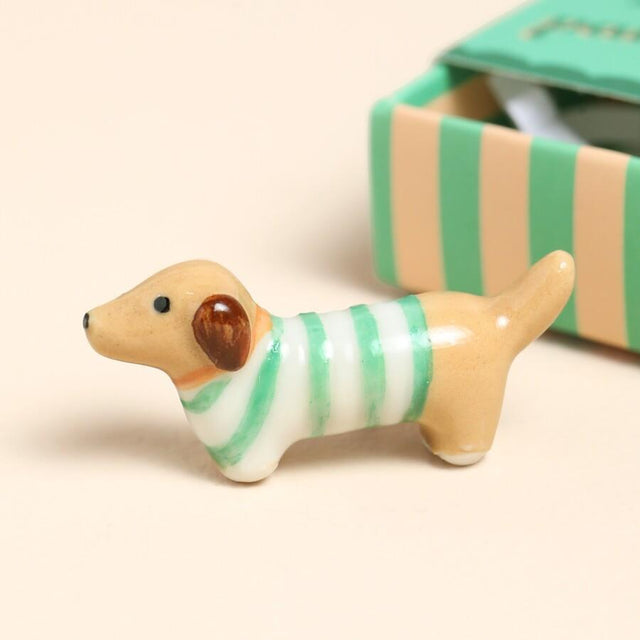 Sausage Dog Matchbox Ceramic Token Close Up