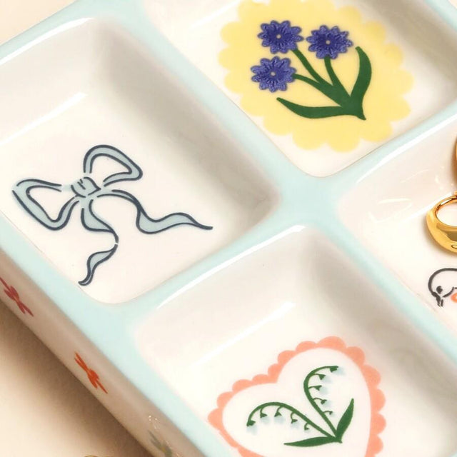 Blue Floral Ceramic Trinket Tray Close Up