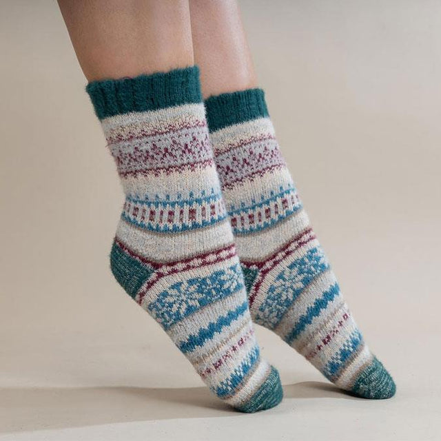 Beige, Blue and Green Heel Nordic Wool Blend Women's Socks