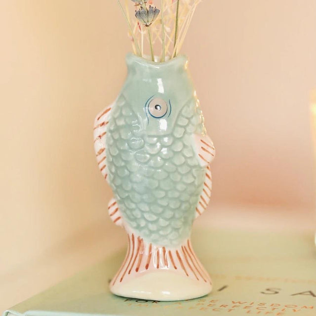 Blue Mini Fish Ceramic Bud Vase Close Up