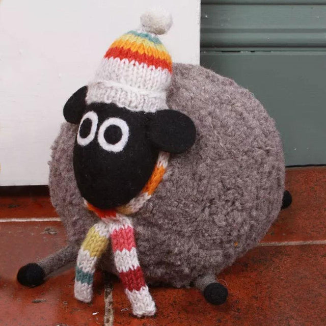 Stuart the Sheep with Rainbow Hat Doorstop