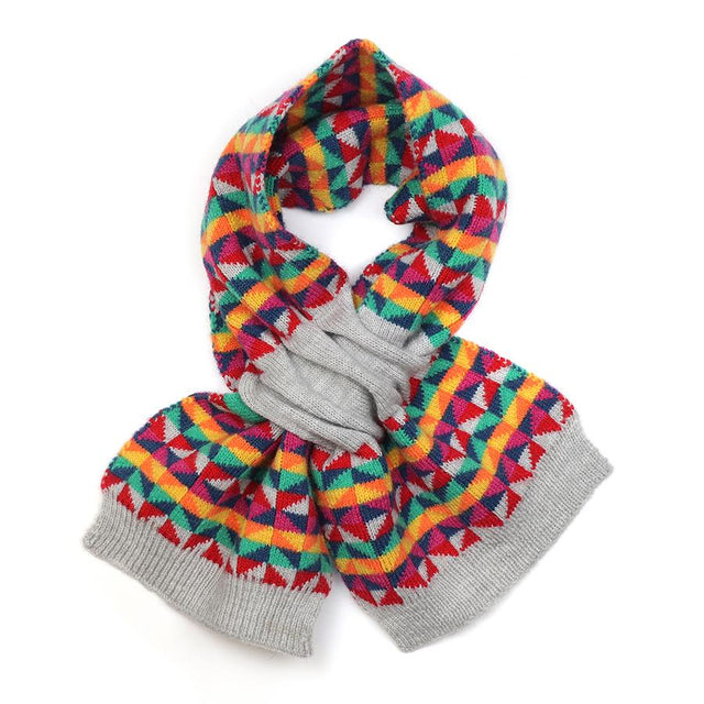 Multi Rainbow Geo Pattern Pull Through Scarf Close Up