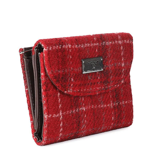 Glen Appin Harris Tweed Jura Short Wallet in Red Check Close Up