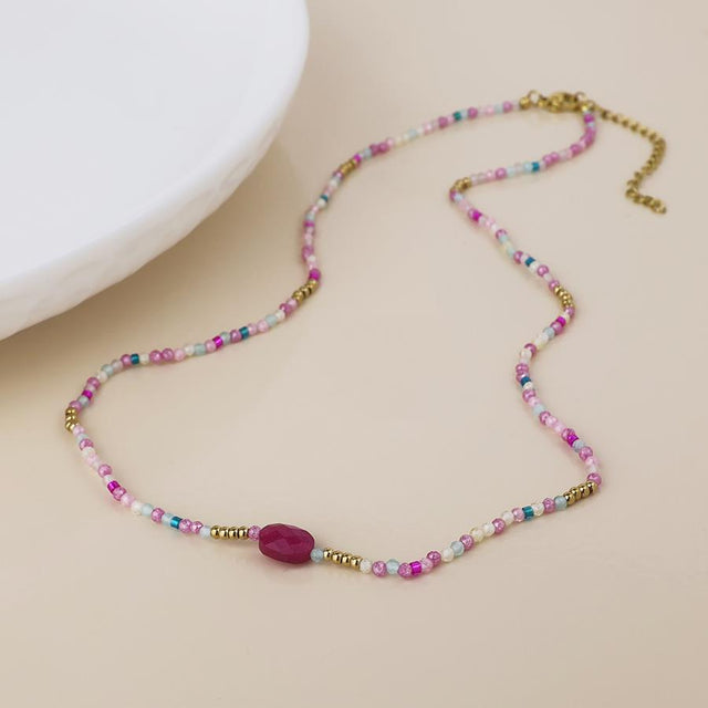 Gold and Purple Bead Necklace Full View