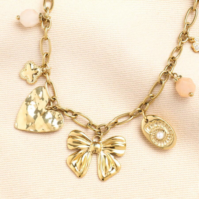 Chunky Charm Necklace in Gold Close Up