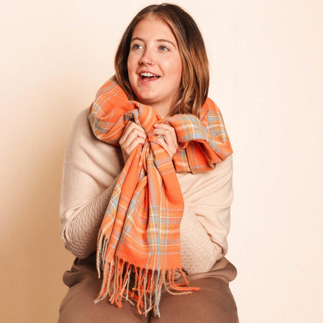 Orange Tartan Check Winter Scarf