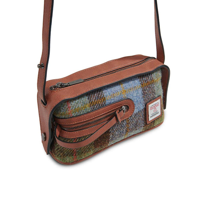 Chestnut and Blue Tartan Harris Tweed Harley Crossbody Bag Detail