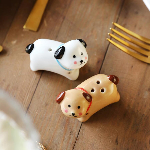 Ceramic Dog Salt and Pepper Shakers Close Up