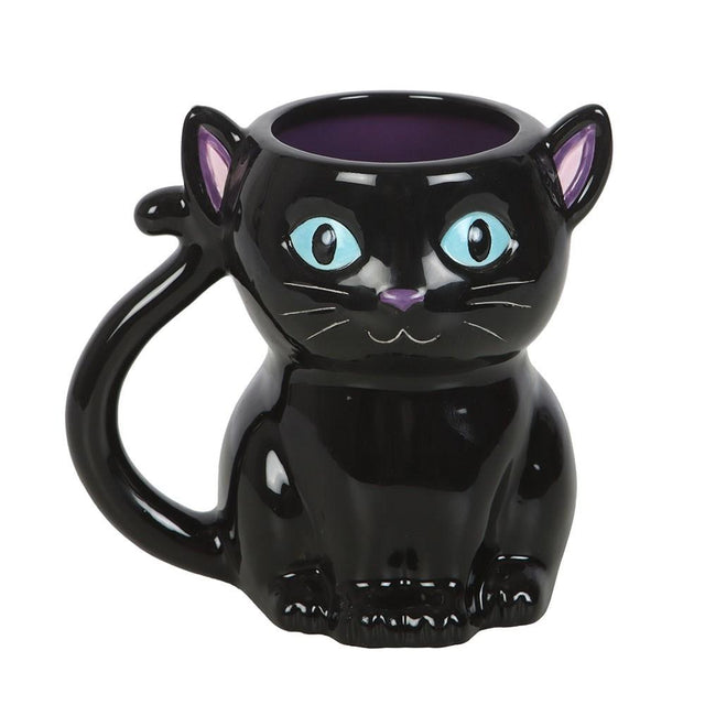 Cute and Creepy Gothic Black Cat Mug Close Up