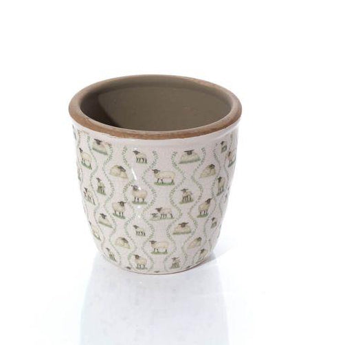 Sheep Round Stoneware Plant Pot Close Up