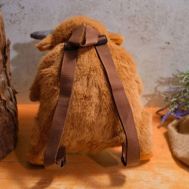 Fluffy Highland Cow Plush Backpack Back Facing
