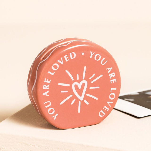 You Are Loved Coral Ceramic Photo Holder Close Up