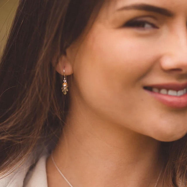 Oak Leaf and Acorn Earrings on Model