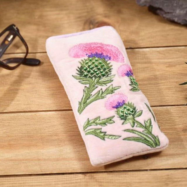 Thistle Velvet Fabric Embroidery and Glass Beads Glasses Case