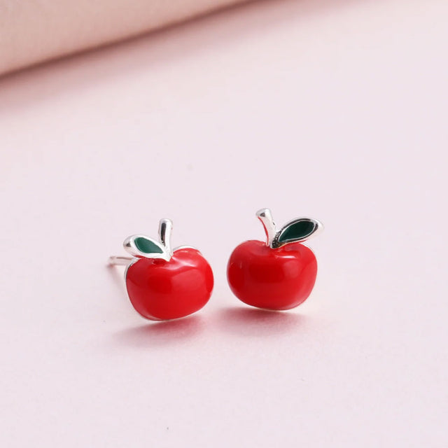 Red Apple Stud Earrings Close Up