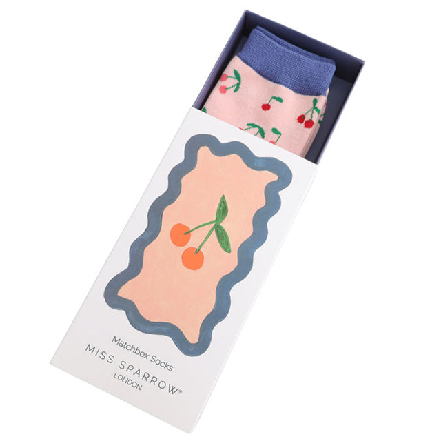 Mini Cherries Women's Socks in Matchbox Slider Box