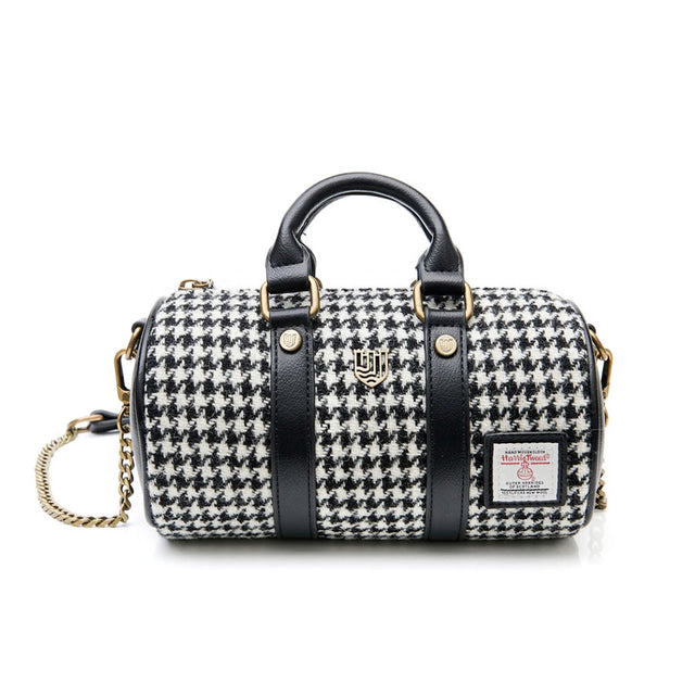 Islander Harris Tweed Black and White Dogtooth Mini Duffel Bag Front Facing