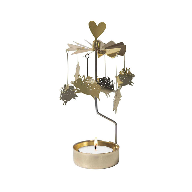 Gold Flying Pigs Tea Light Rotary Close Up