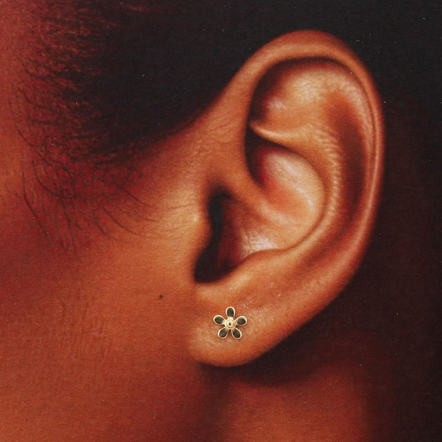 Friends Forever Little Flower Earrings in Gold on Model