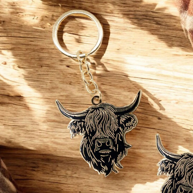 Black and Gold Heilan Coo Enamel Keyring