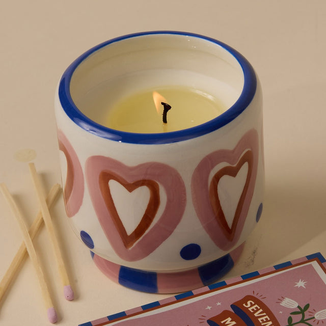 Rosewood Vanilla Hearts Ceramic Candle in Situ