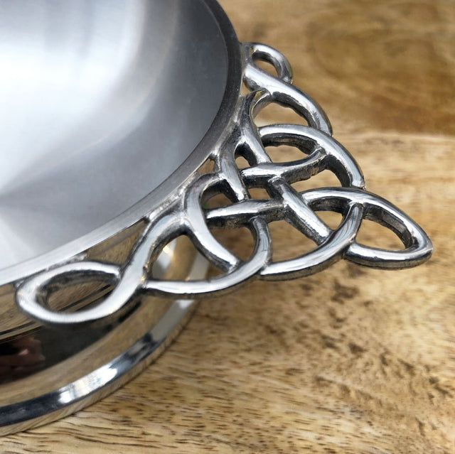 Large Celtic Knot Quaich with Satin Finish Close Up