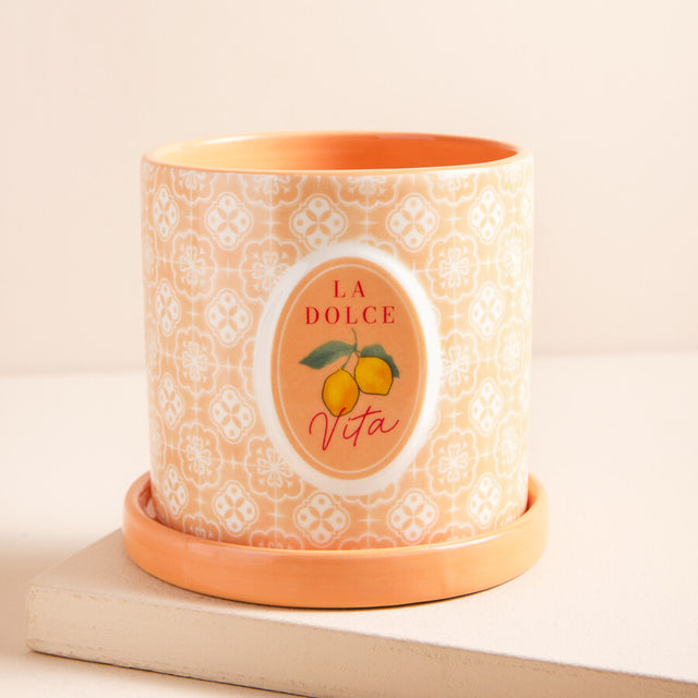 Lisa Angel Peach Pink La Dolce Vita Planter with Tray