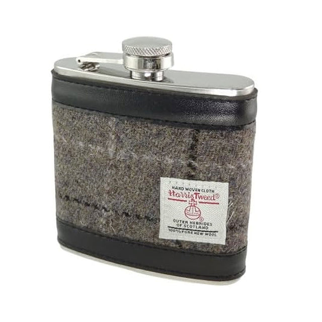Harris Tweed Mink with Black Overcheck Hip Flask