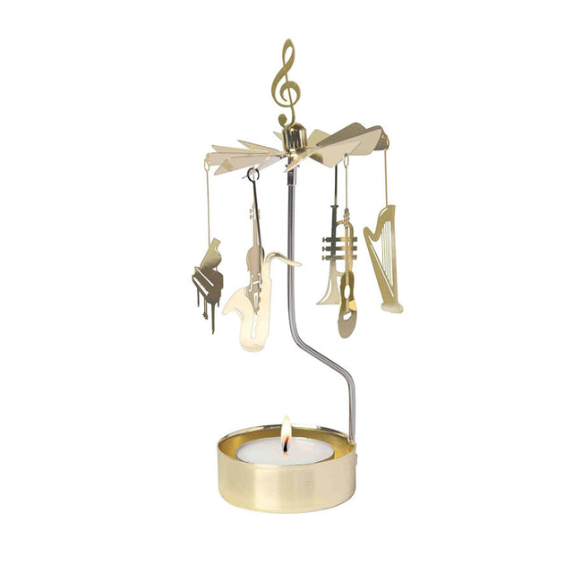 Gold Musical Instrument Tea Light Rotary Close Up
