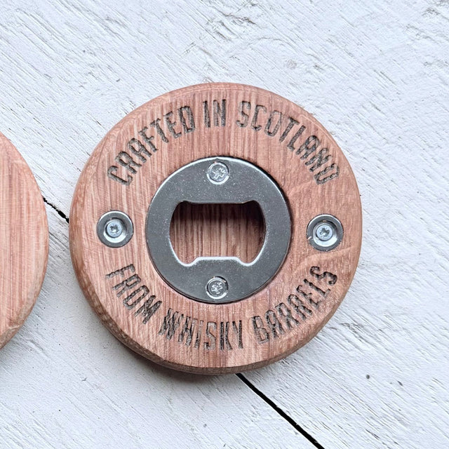 Whisky Barrel Oak Bottle Opener Glasgow Coo Magnet Backside