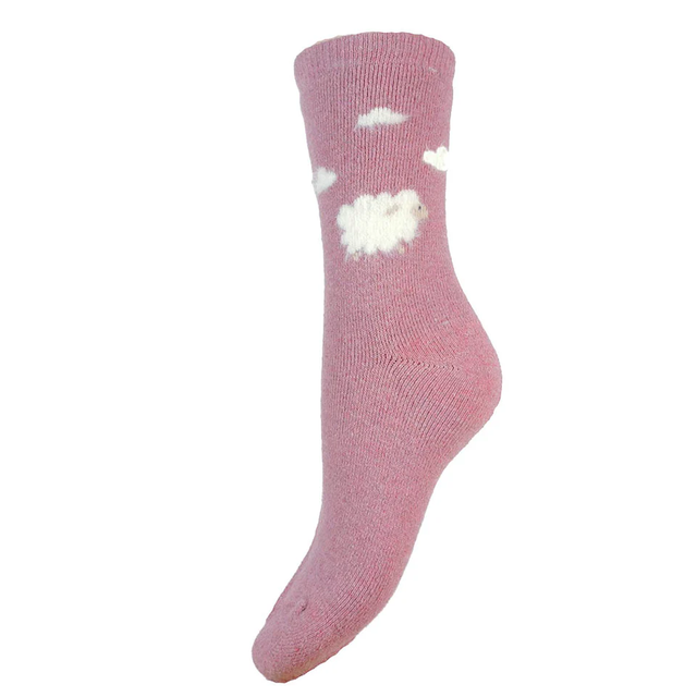 Joya Pink fluffy Sheep and Clouds Wool Blend Socks