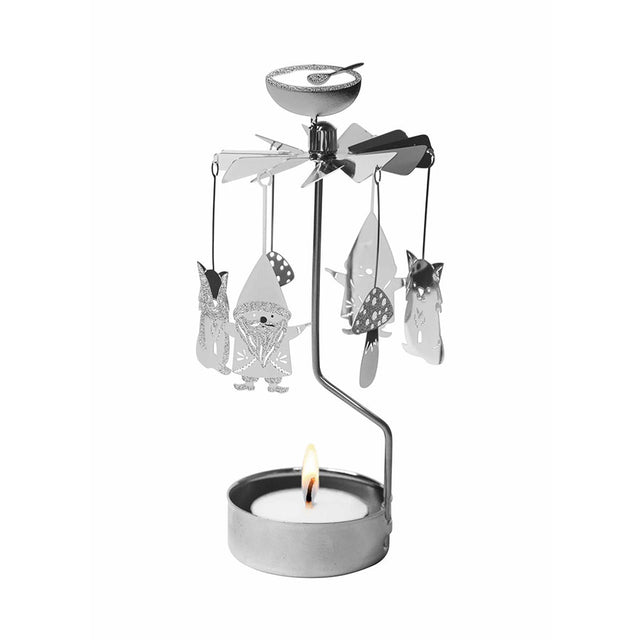 Silver Santa and Fox Tea Light Rotary Close Up