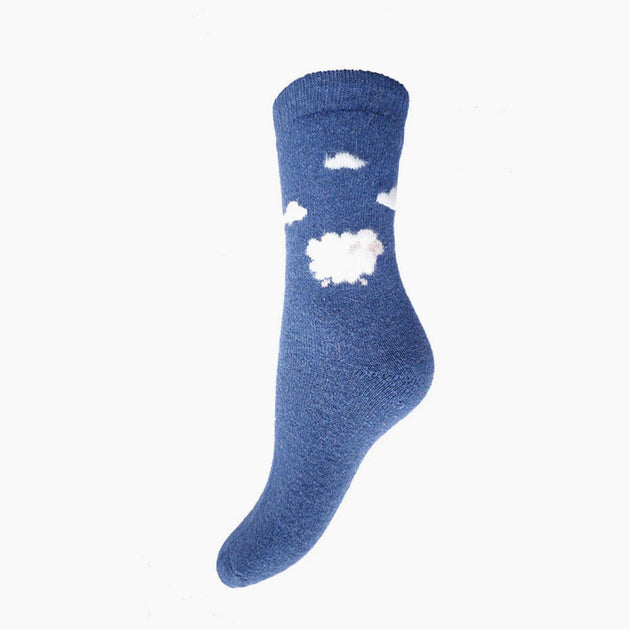 Blue Fluffy Sheep Wool Blend Women's Socks