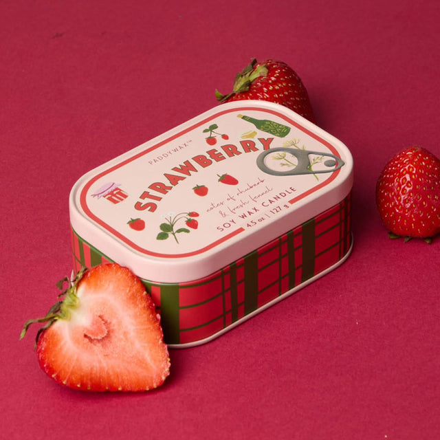 Strawberry Printed Tin Candle in Situ
