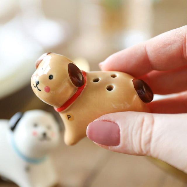 Ceramic Dog Salt and Pepper Shakers Detail View