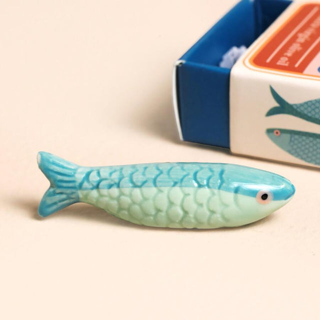 Sardine Matchbox Ceramic Token Close Up