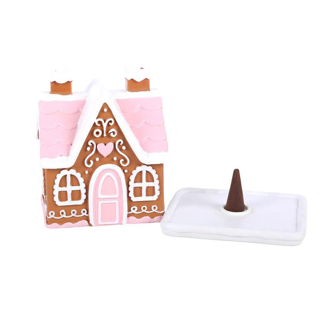 Pink Gingerbread House Incense Cone Burner Close Up