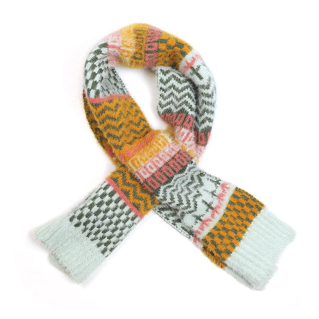 Pale Blue and Mustard Multi Pattern Pull Through Scarf Close Up