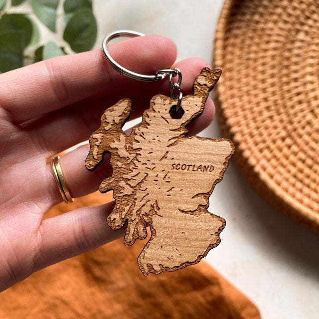 Scotland Map Wood Keyring